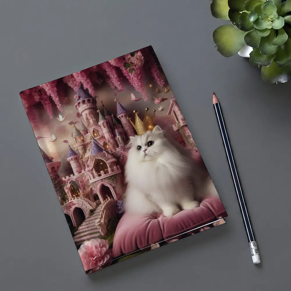 White Persian Cat Crown Pink Fantasy Castle – Notebooks