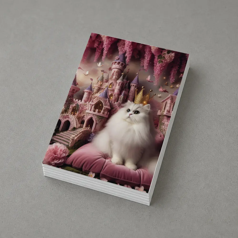White Persian Cat Crown Pink Fantasy Castle – Postcards