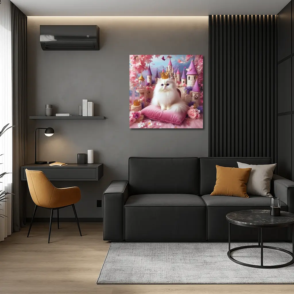 White Persian Cat Crown Pink Castle Fantasy – Wall Art