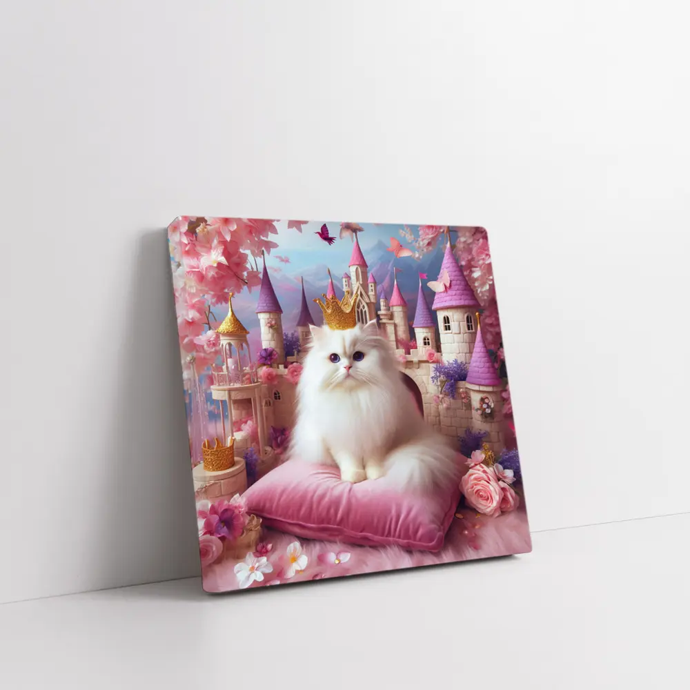White Persian Cat Crown Pink Castle Fantasy – Wall Art