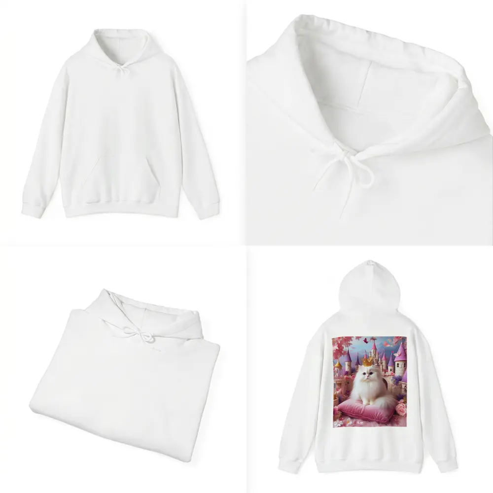 White Persian Cat Crown Pink Castle Fantasy – Hoodies