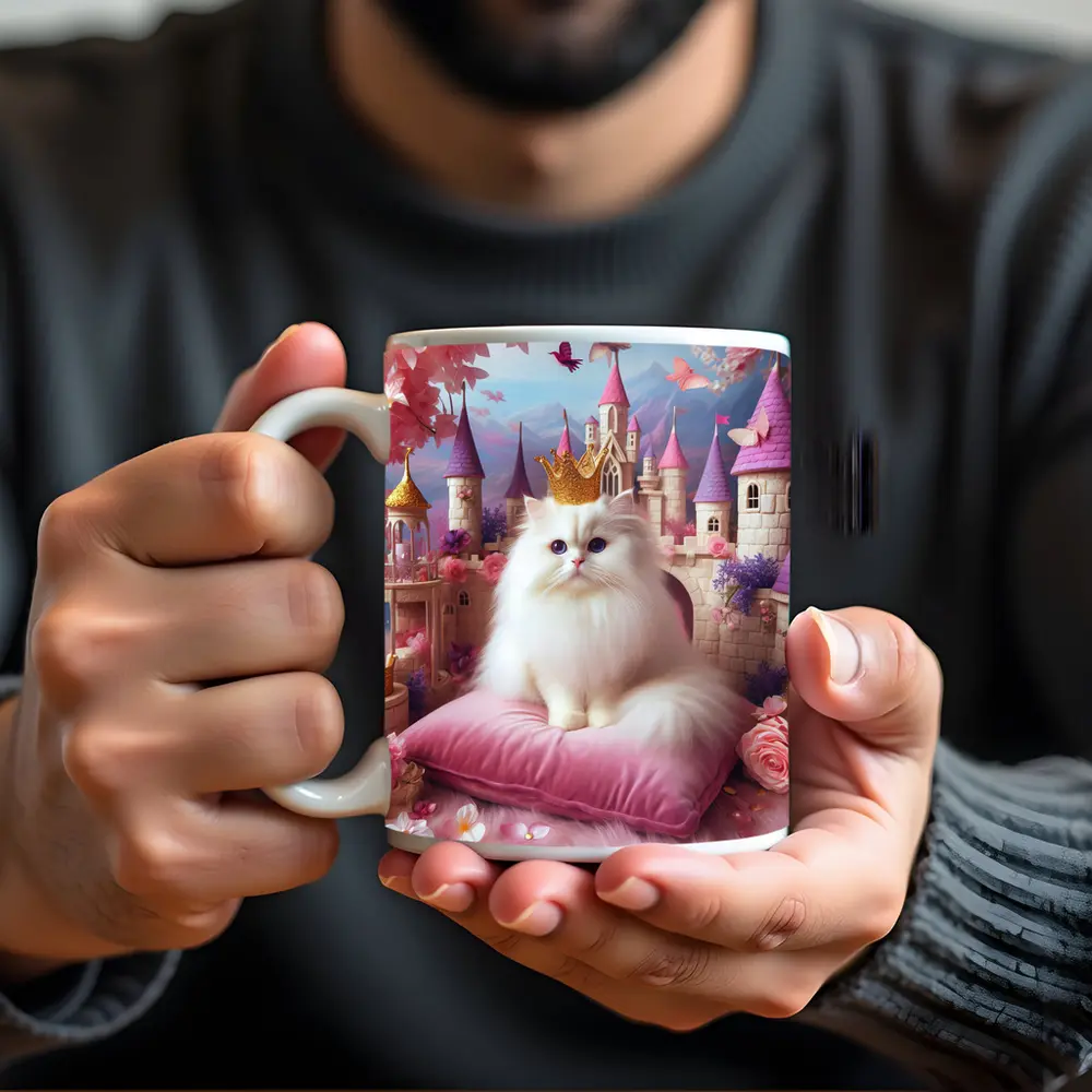 White Persian Cat Crown Pink Castle Fantasy – Mugs