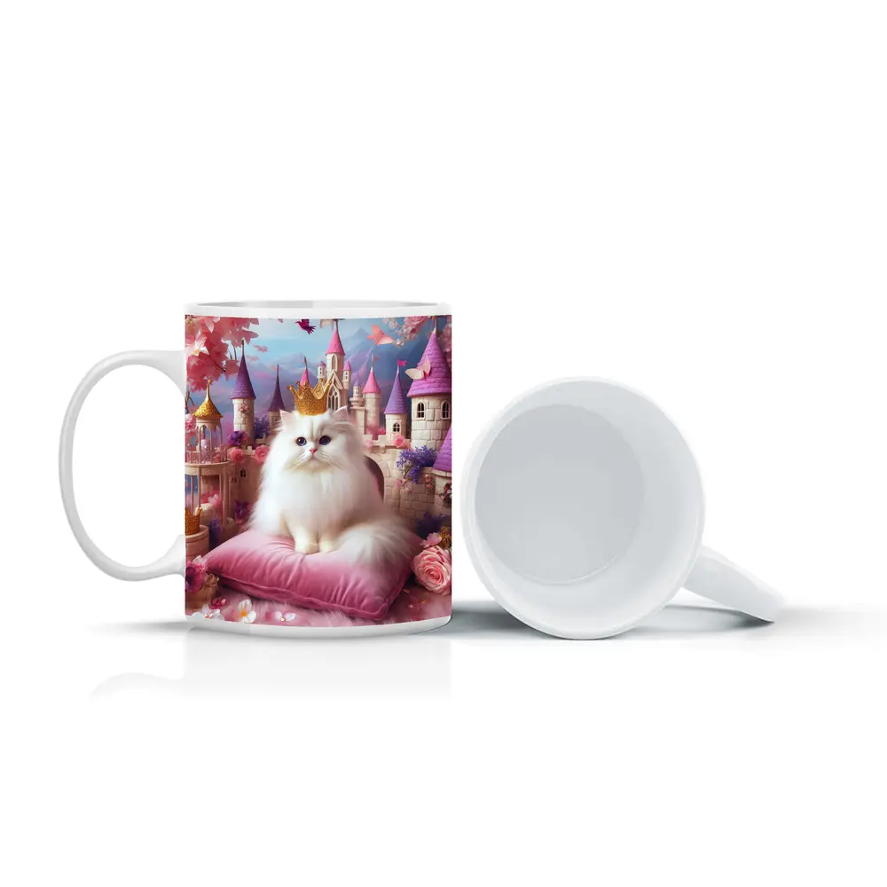 White Persian Cat Crown Pink Castle Fantasy – Mugs
