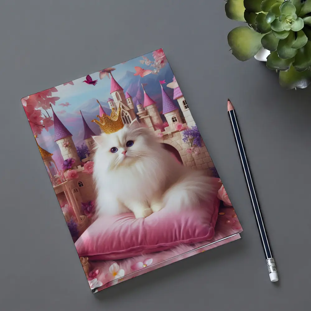 White Persian Cat Crown Pink Castle Fantasy – Notebooks