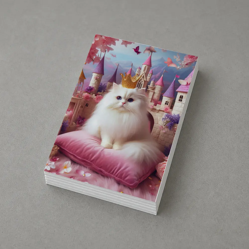 White Persian Cat Crown Pink Castle Fantasy – Postcards
