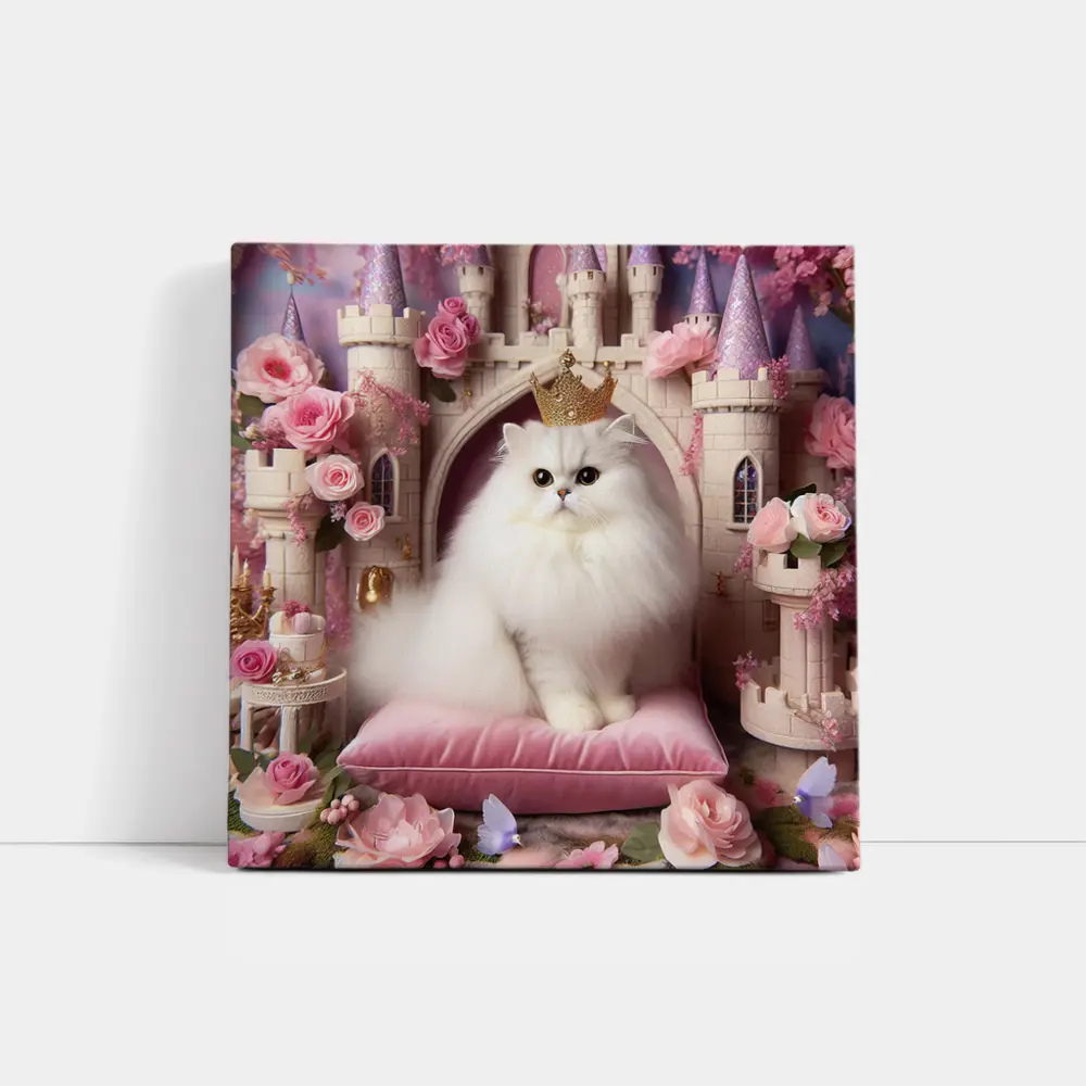 White Persian Cat Crown Pink Castle – Wall Art