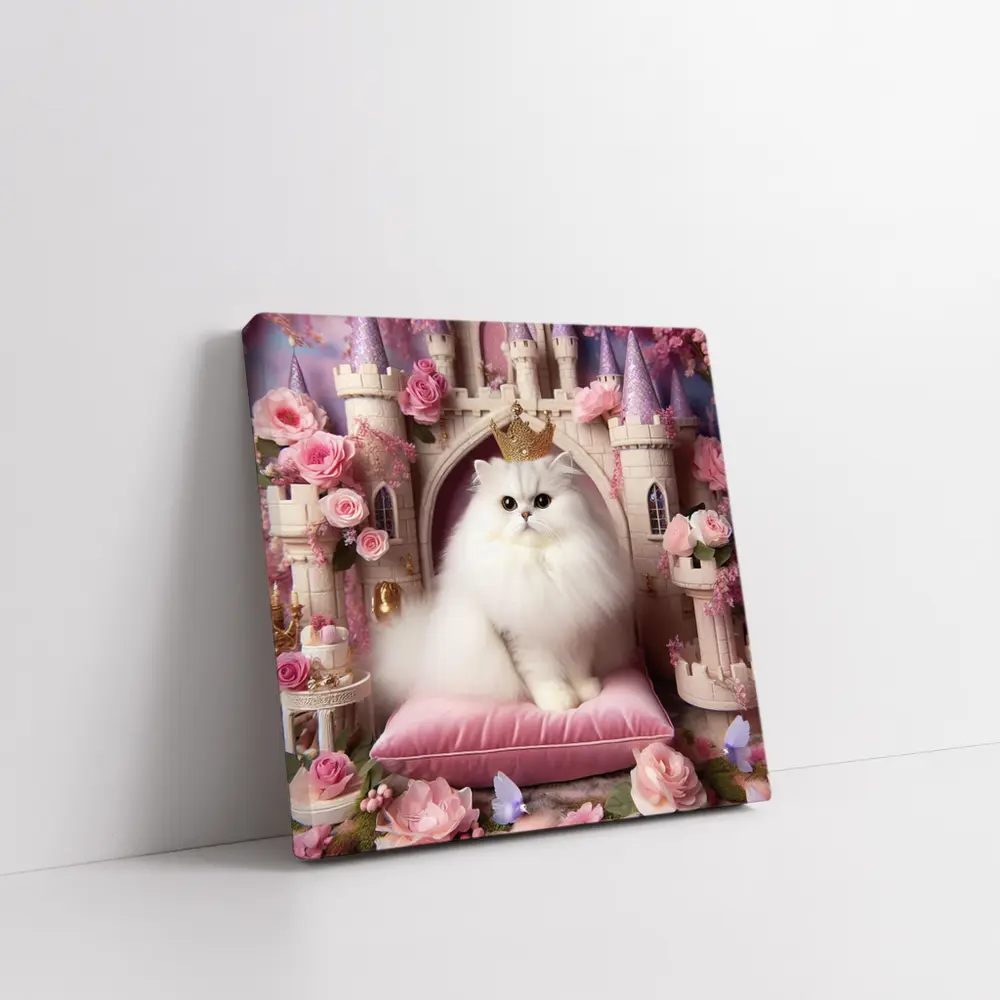 White Persian Cat Crown Pink Castle – Wall Art
