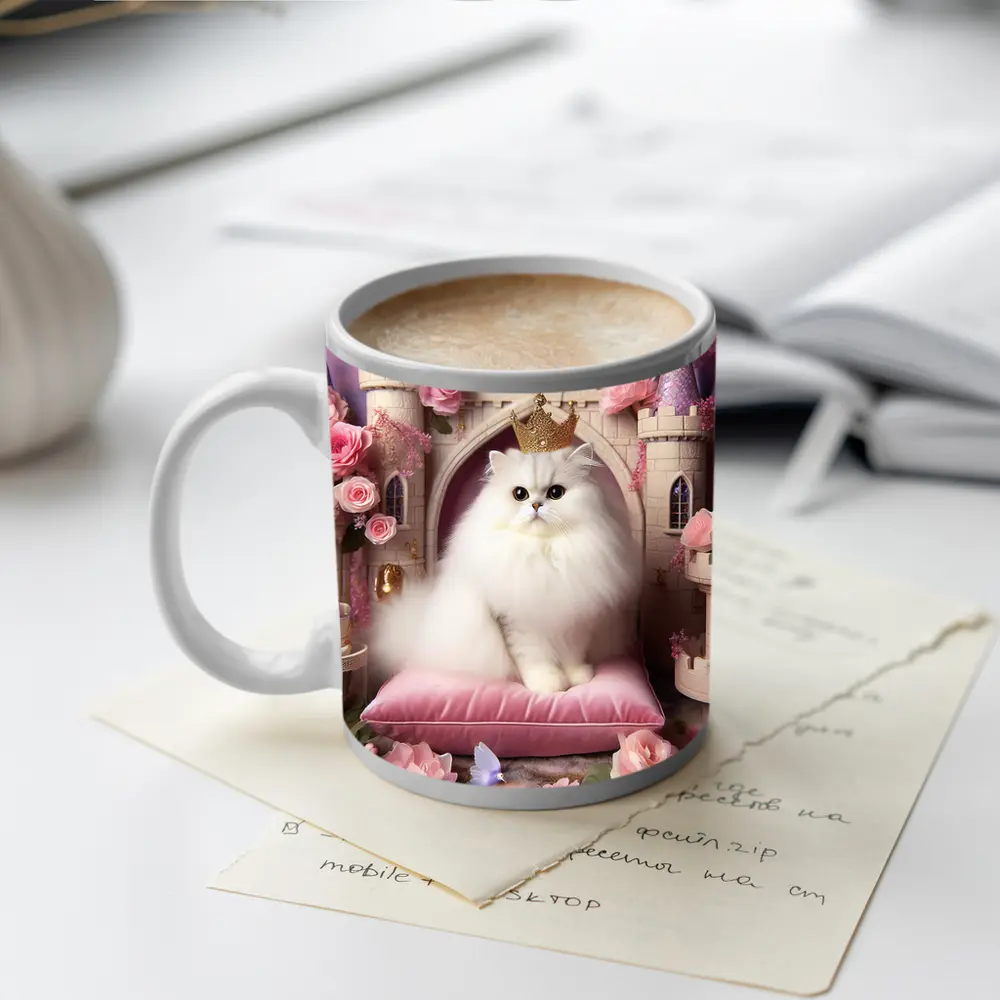 White Persian Cat Crown Pink Castle – Mugs