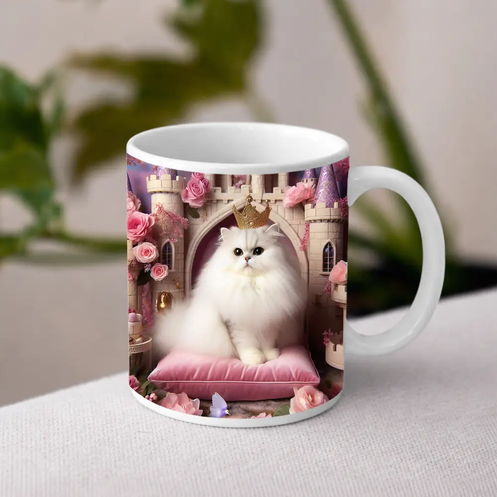 White Persian Cat Crown Pink Castle – Mugs