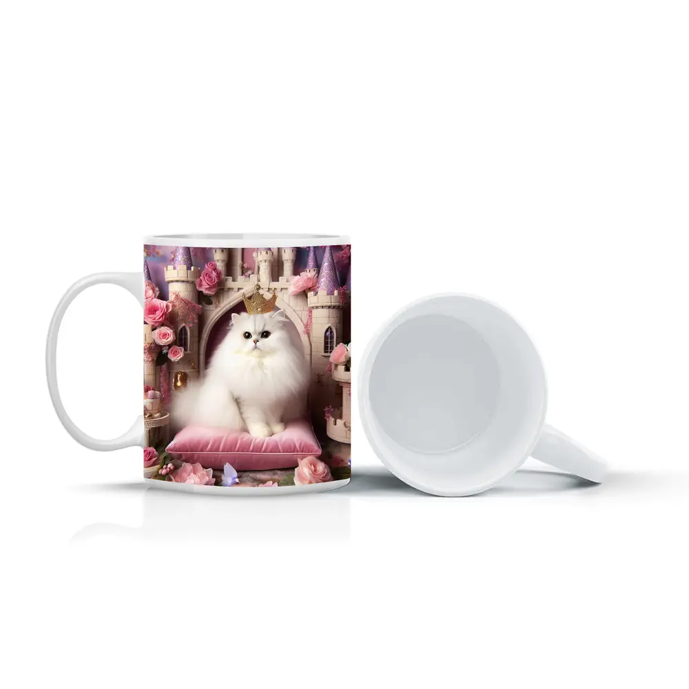 White Persian Cat Crown Pink Castle – Mugs
