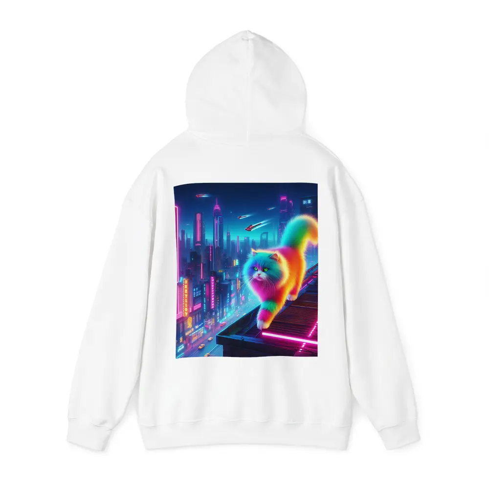 Rainbow Persian Cat Neon Cyberpunk City – Hoodies