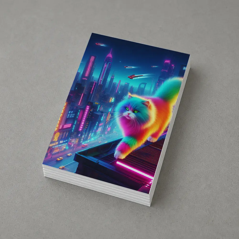 Rainbow Persian Cat Neon Cyberpunk City – Postcards