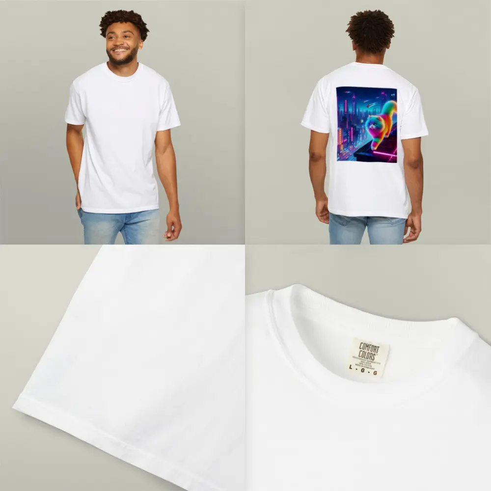 Rainbow Persian Cat Neon Cyberpunk City – T-Shirts