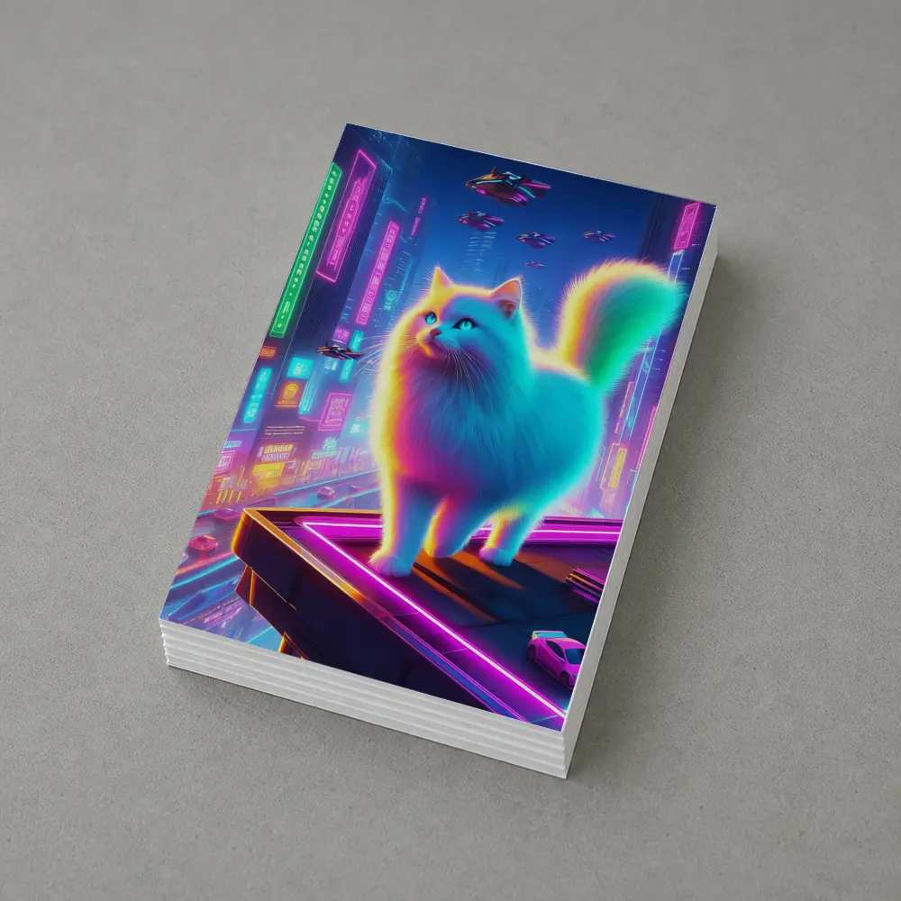 Neon Rainbow Cat Cyberpunk City Night – Postcards