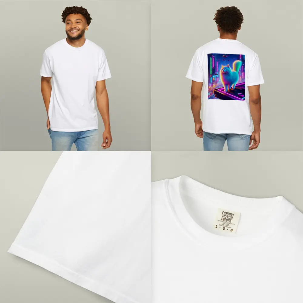 Neon Rainbow Cat Cyberpunk City Night – T-Shirts
