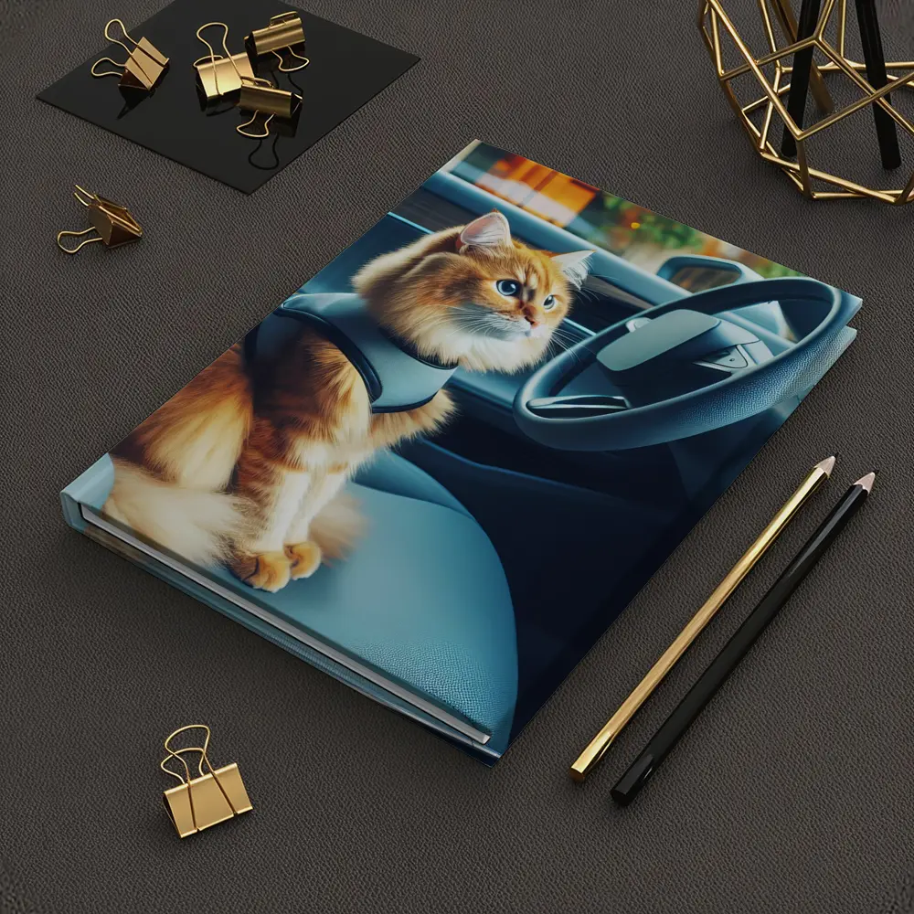 Orange Cat Sitting Inside Modern Car – Notebooks