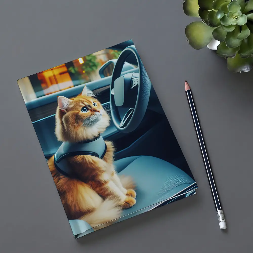 Orange Cat Sitting Inside Modern Car – Notebooks