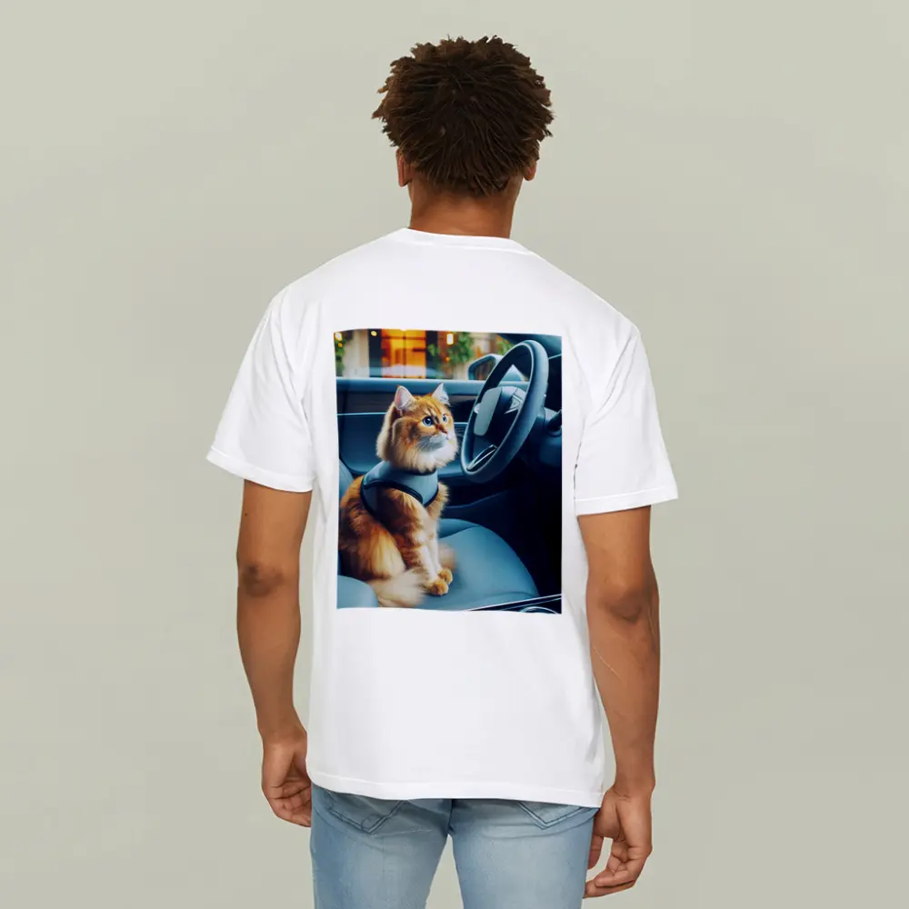 Orange Cat Sitting Inside Modern Car – T-Shirts