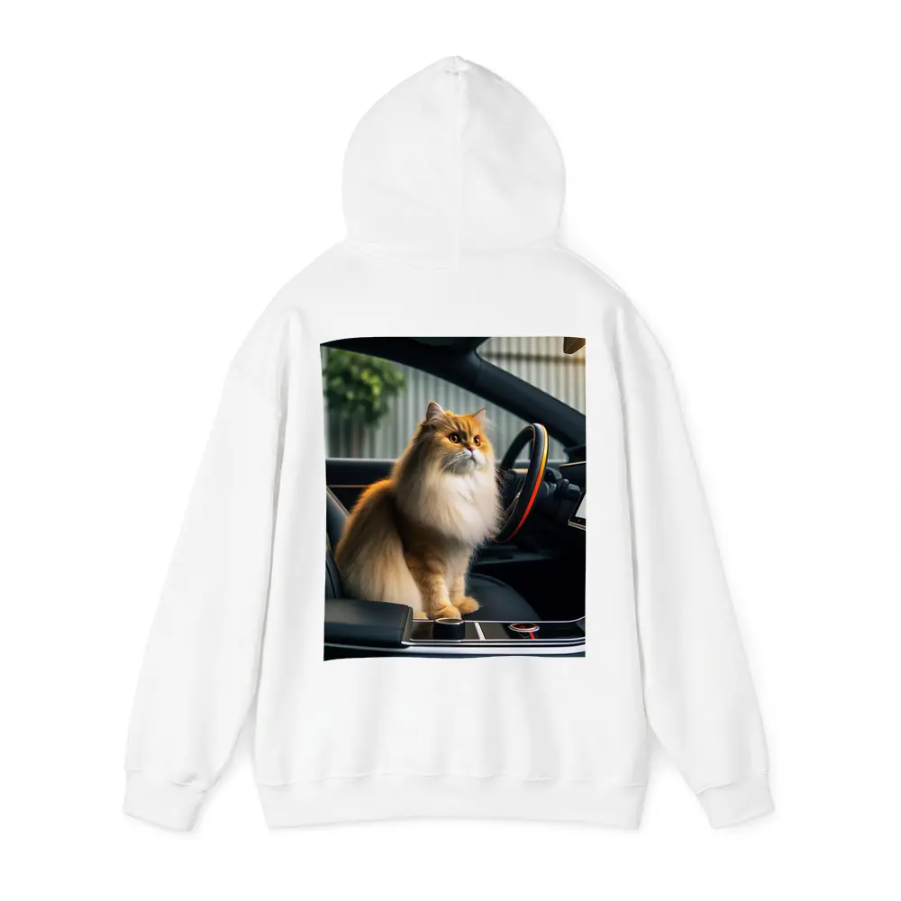 Fluffy Orange Cat Inside Tesla Car Interior – Hoodies