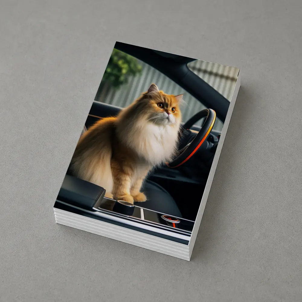 Fluffy Orange Cat Inside Tesla Car Interior – Postcards