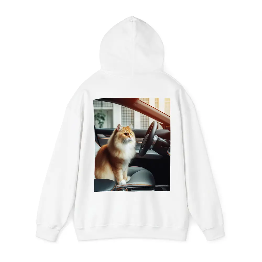 Orange Fluffy Cat Inside Tesla Car Interior – Hoodies