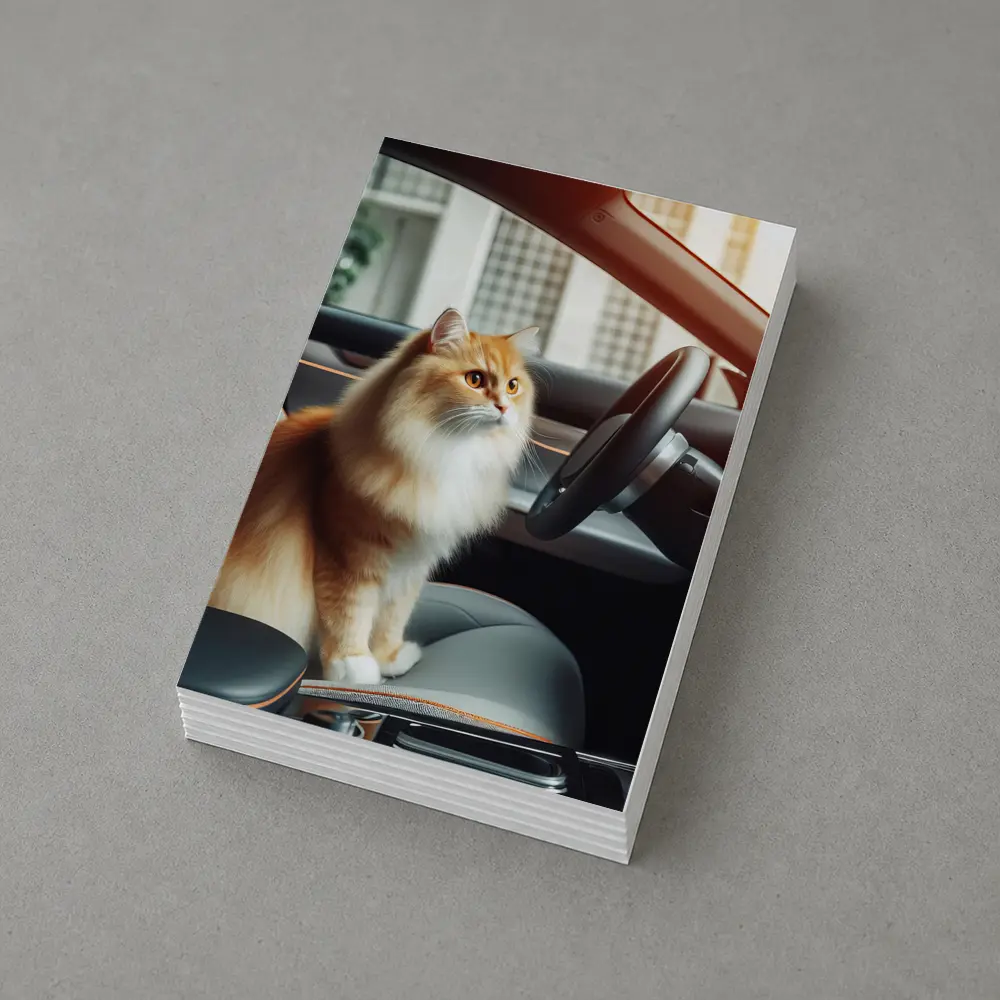 Orange Fluffy Cat Inside Tesla Car Interior – Postcards