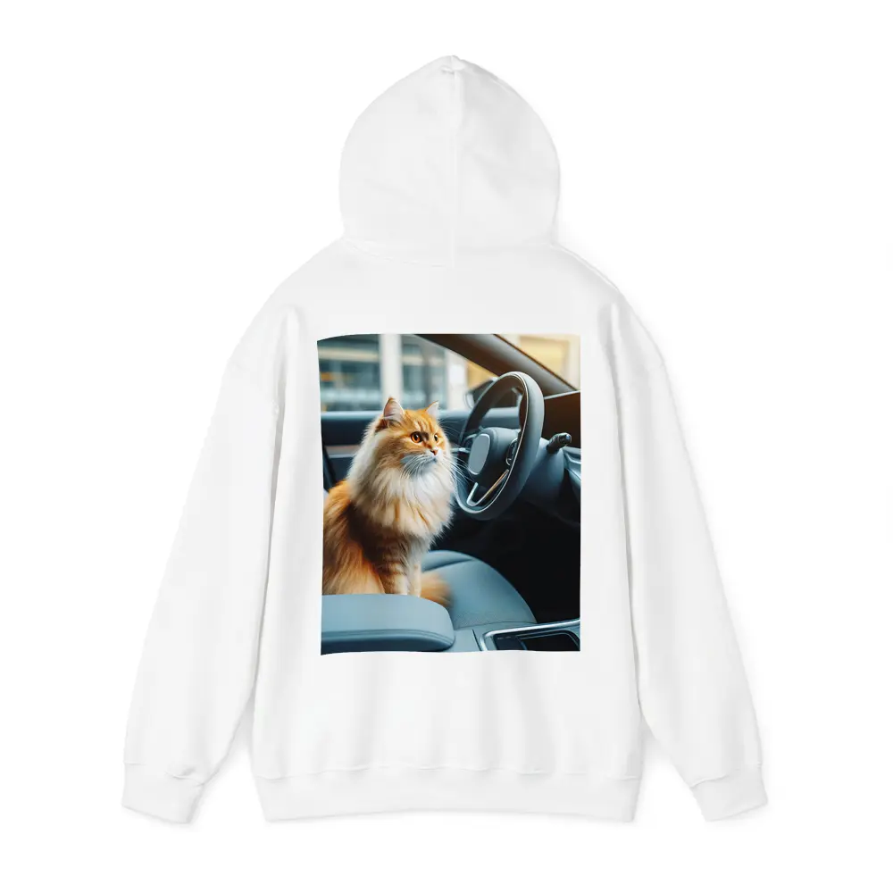 Orange Fluffy Cat Inside Modern Car – Hoodies
