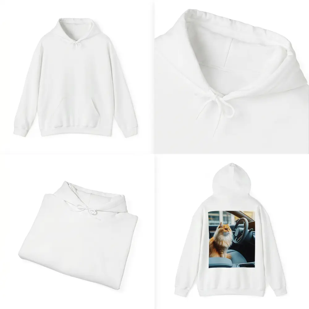 Orange Fluffy Cat Inside Modern Car – Hoodies