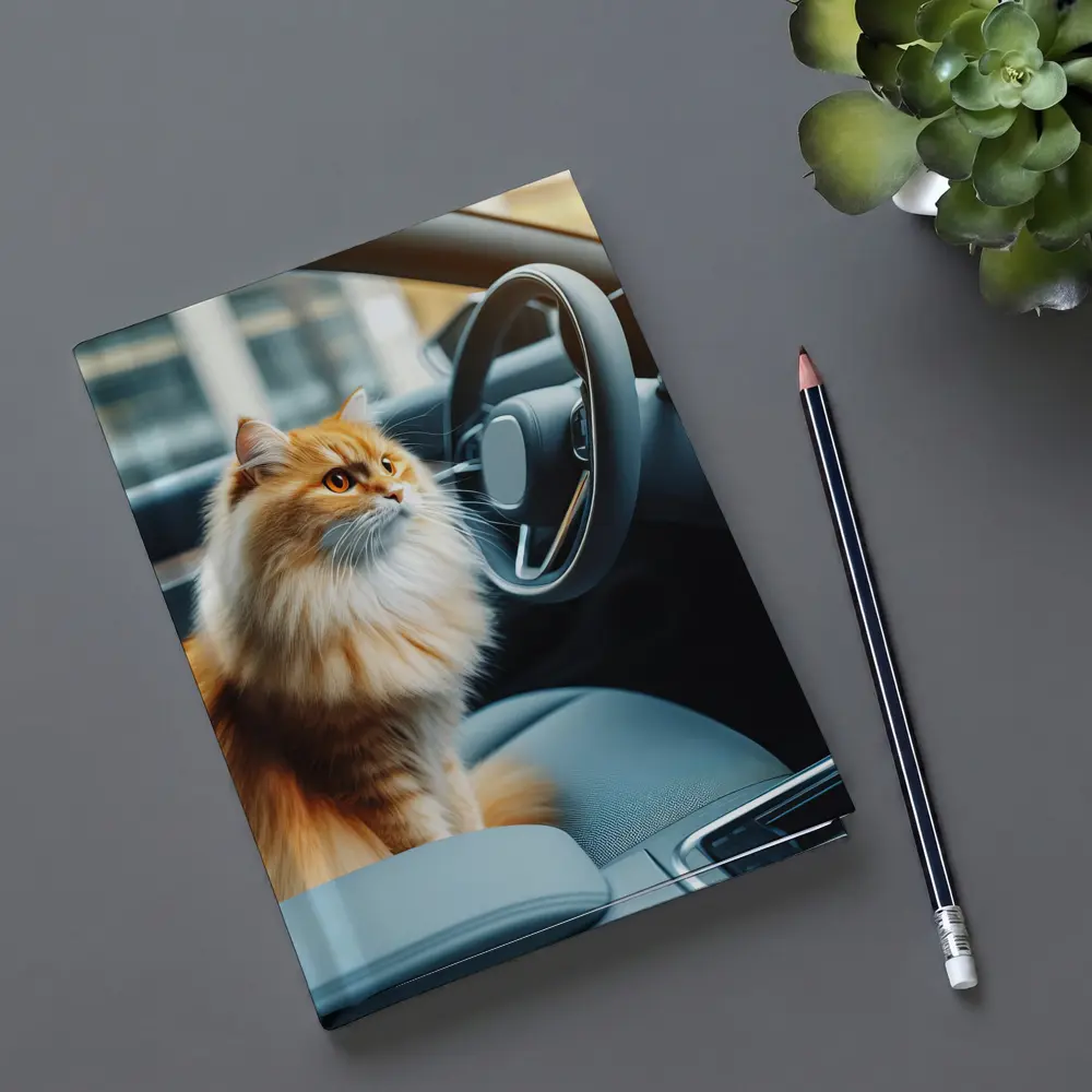Orange Fluffy Cat Inside Modern Car – Notebooks