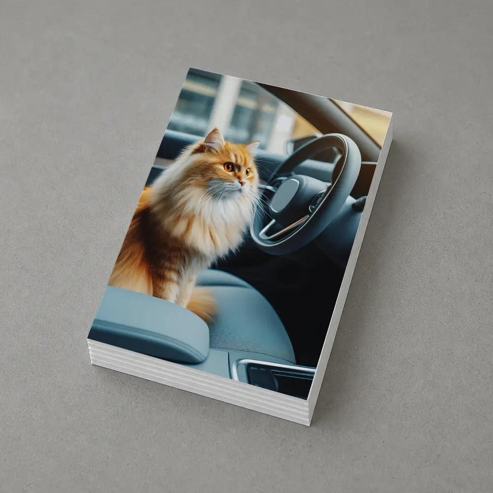Orange Fluffy Cat Inside Modern Car – Postcards
