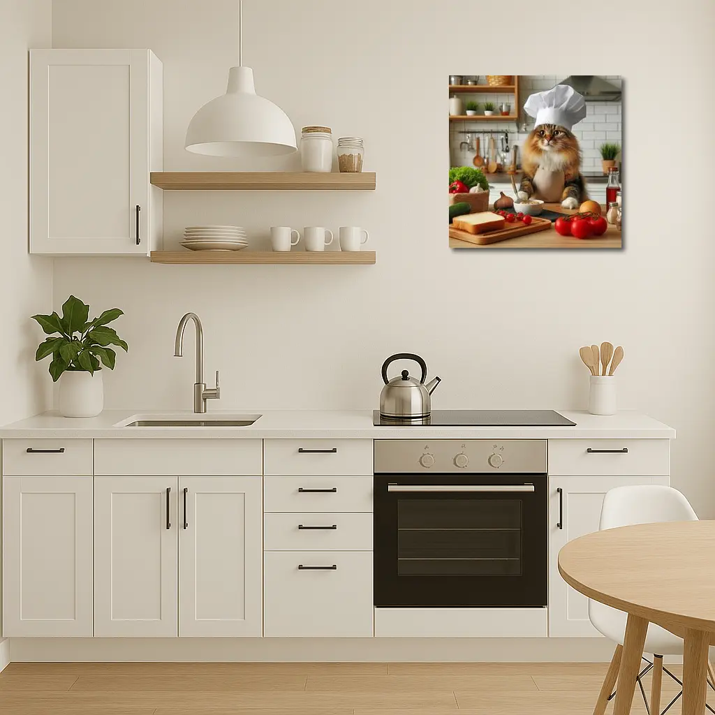 Chef Cat Cooking in Kitchen Setting – Wall Art