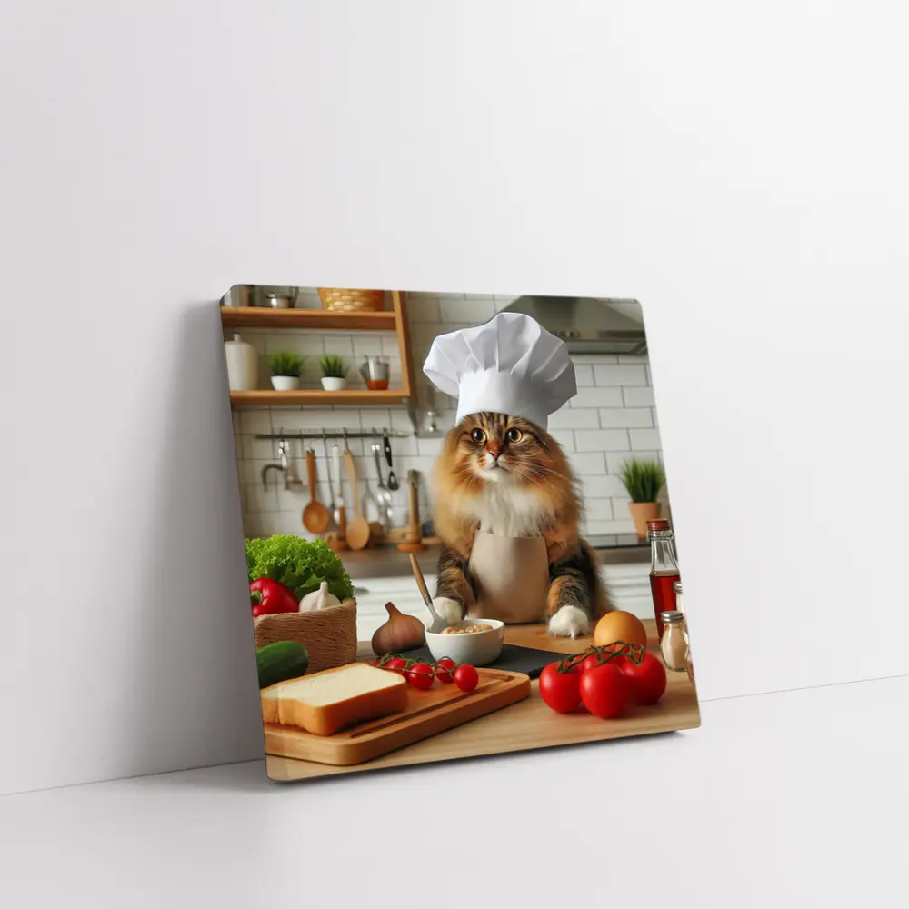Chef Cat Cooking in Kitchen Setting – Wall Art