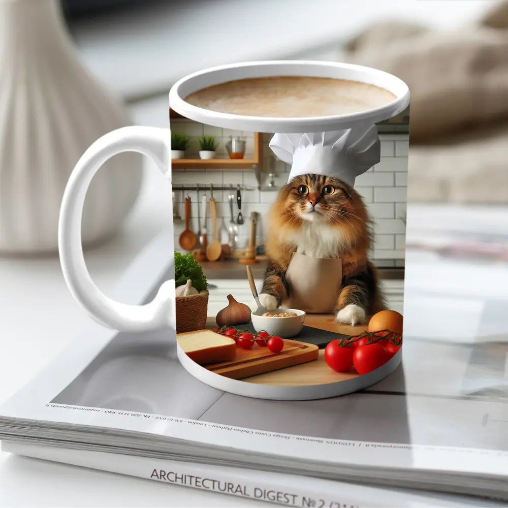 Chef Cat Cooking in Kitchen Setting – Mugs