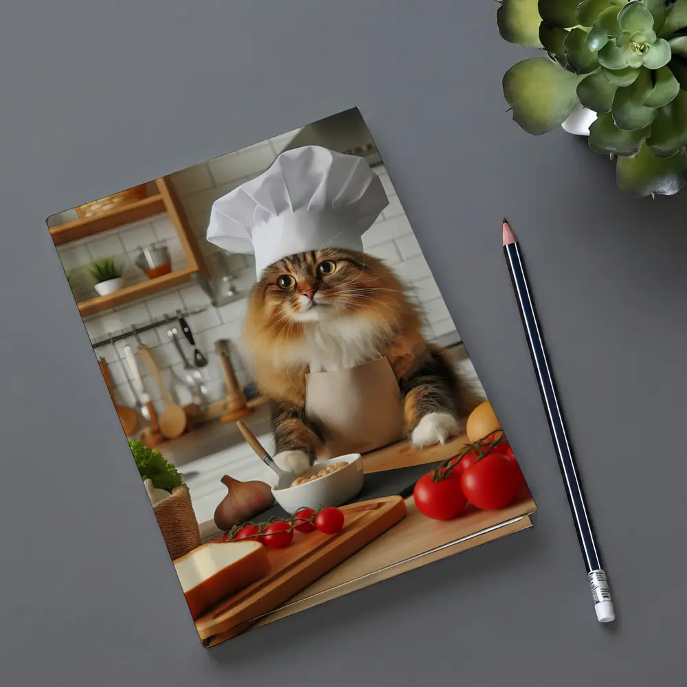 Chef Cat Cooking in Kitchen Setting – Notebooks