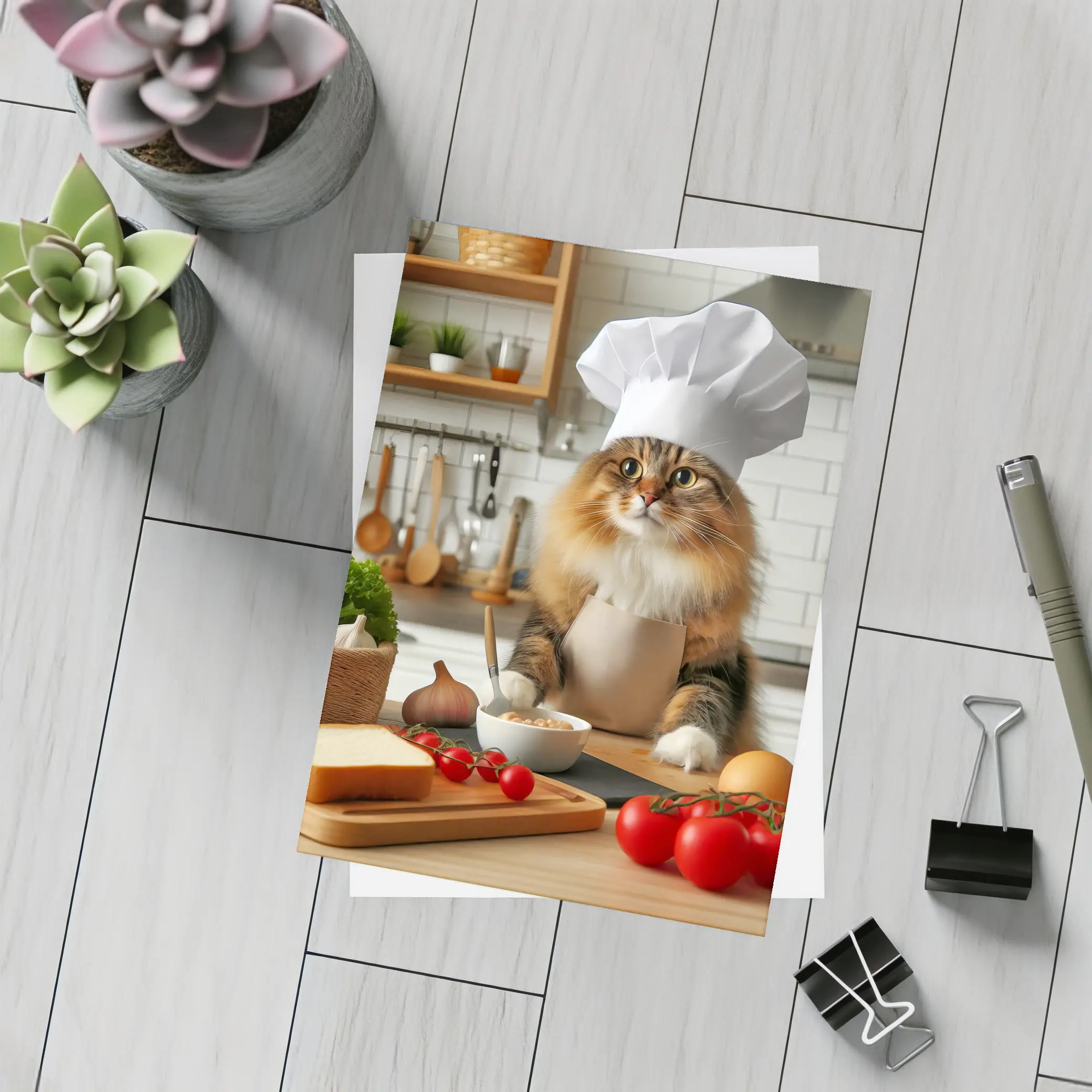 Chef Cat Cooking in Kitchen Setting – Postcards