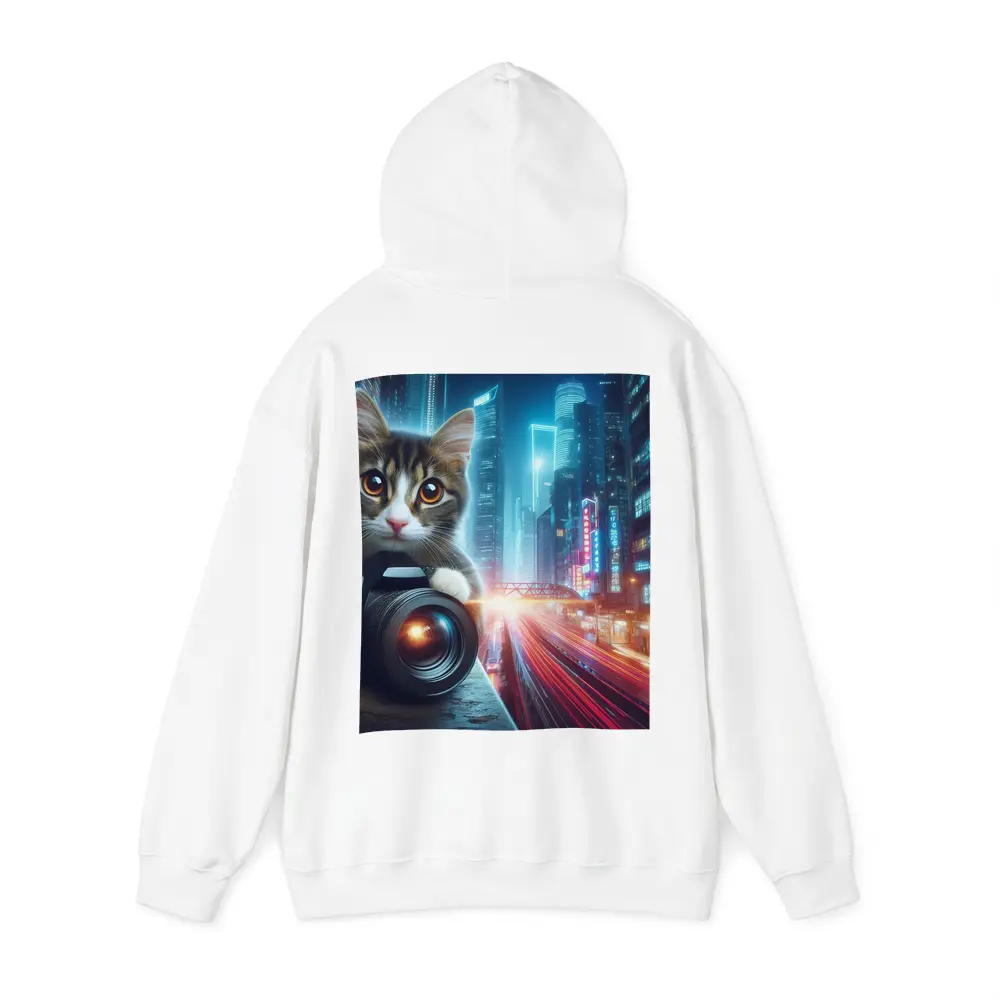 Tabby Cat Photographer Neon City Night – Hoodies