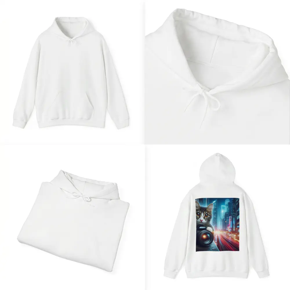 Tabby Cat Photographer Neon City Night – Hoodies