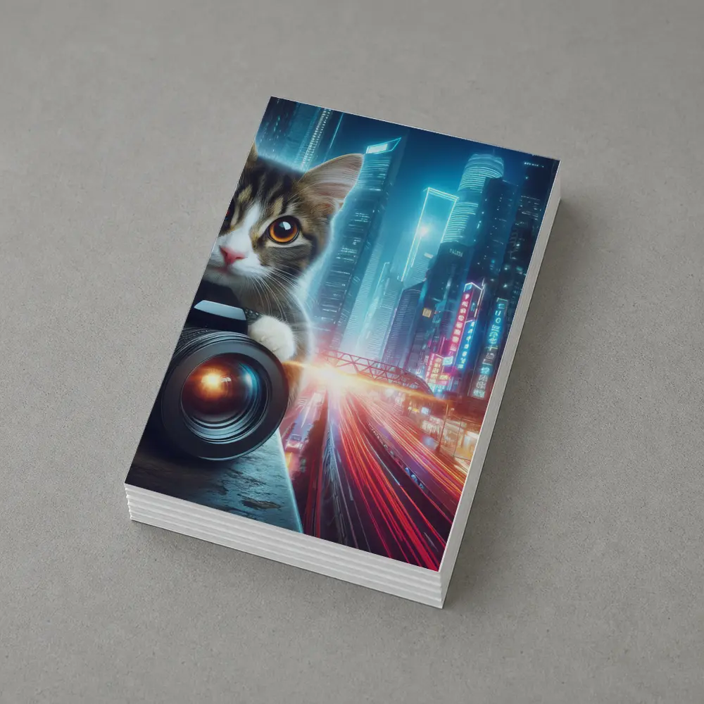 Tabby Cat Photographer Neon City Night – Postcards