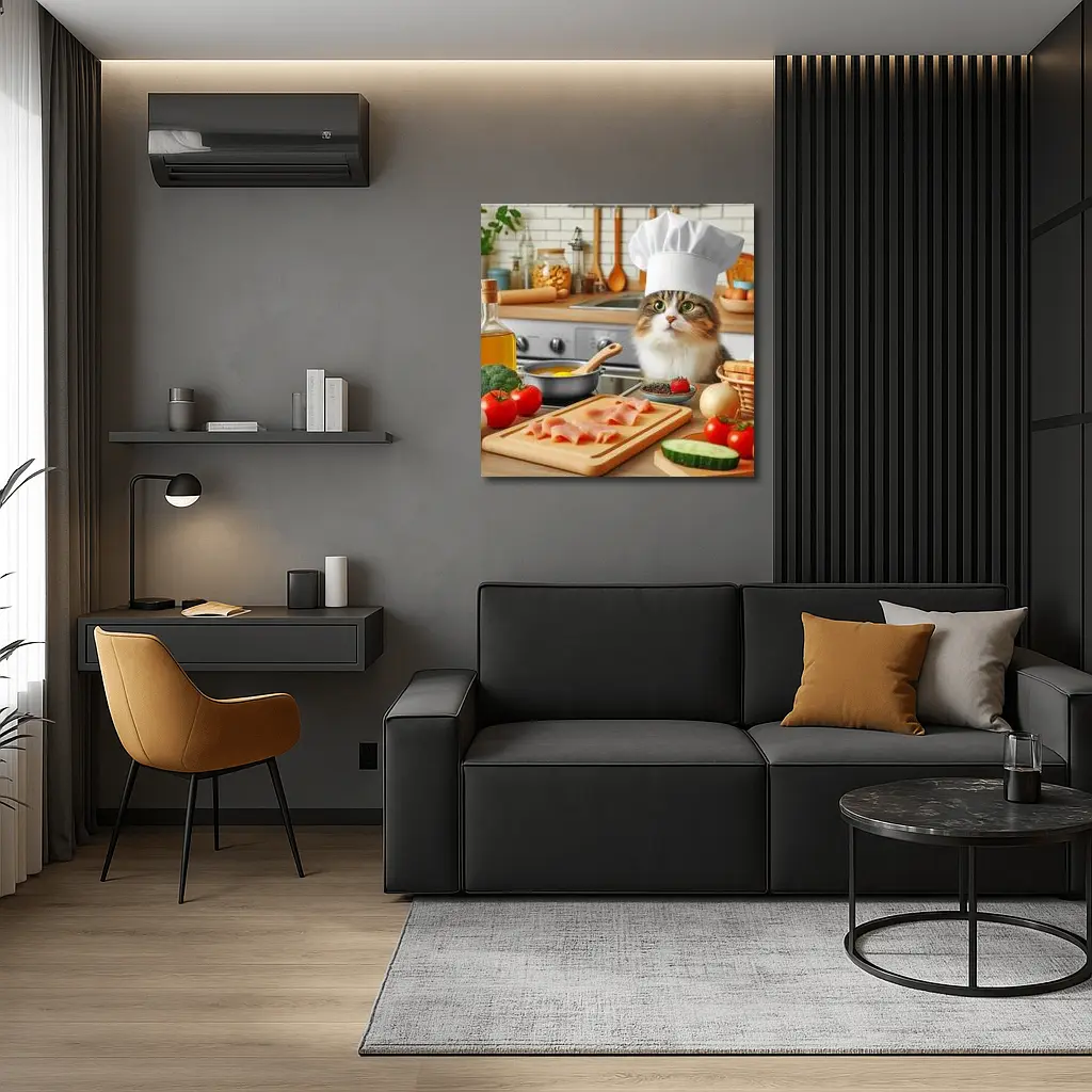 Chef Cat Cooking in Cozy Kitchen – Wall Art