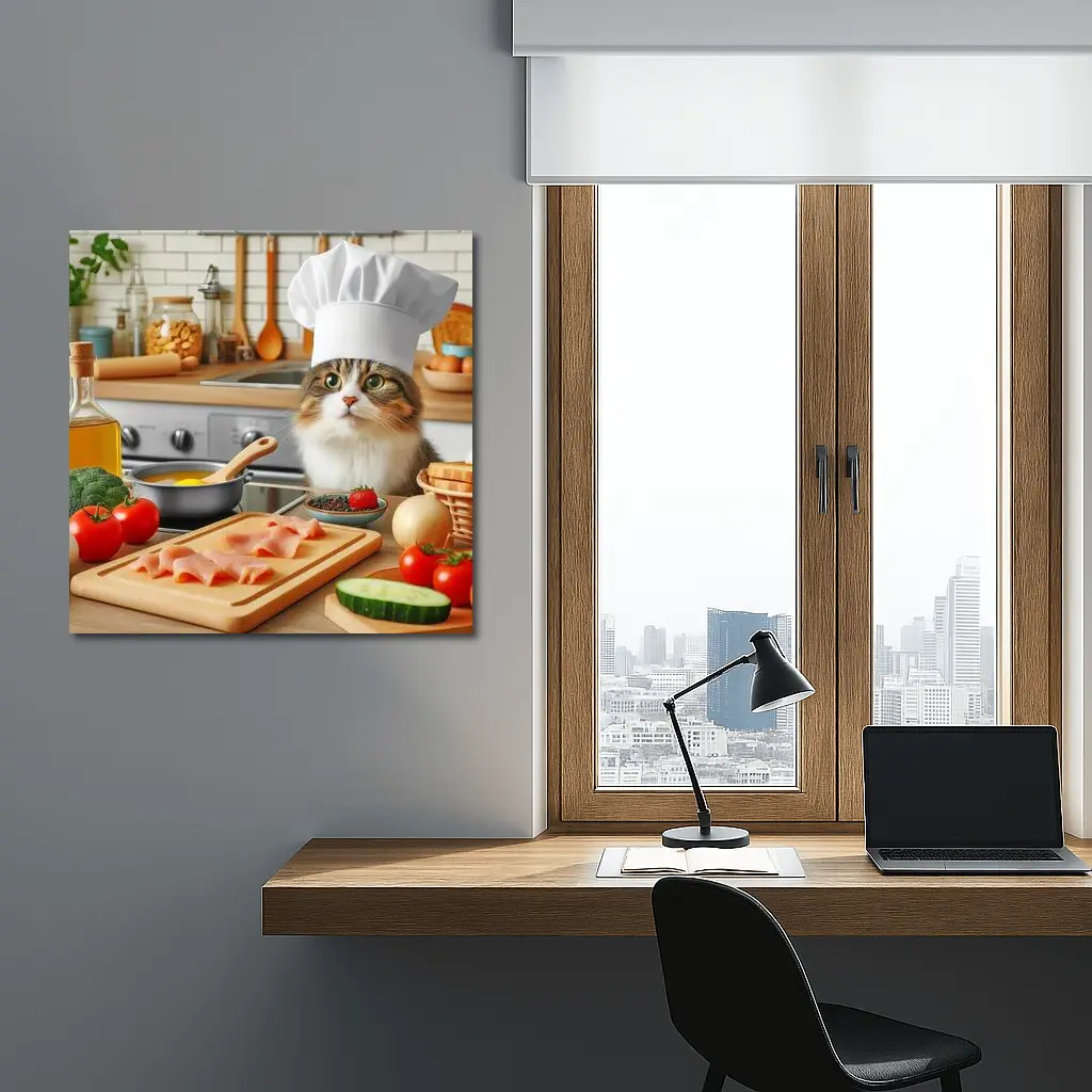 Chef Cat Cooking in Cozy Kitchen – Wall Art