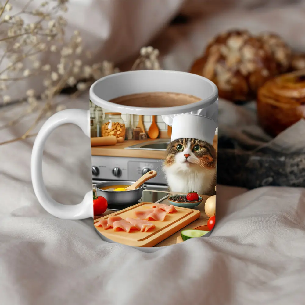 Chef Cat Cooking in Cozy Kitchen – Mugs