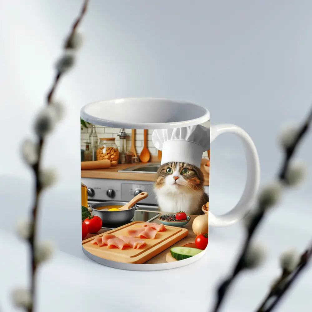 Chef Cat Cooking in Cozy Kitchen – Mugs