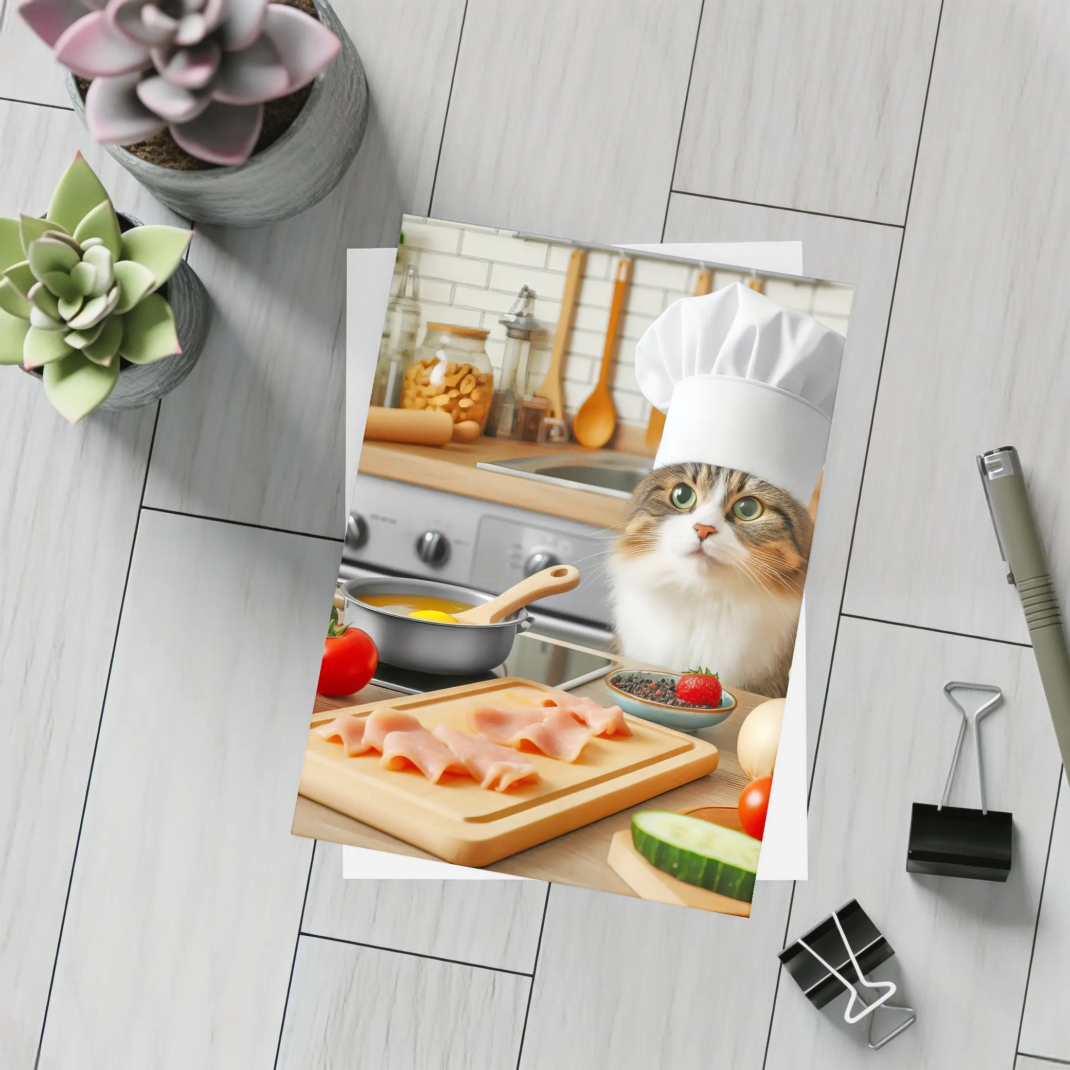 Chef Cat Cooking in Cozy Kitchen – Postcards