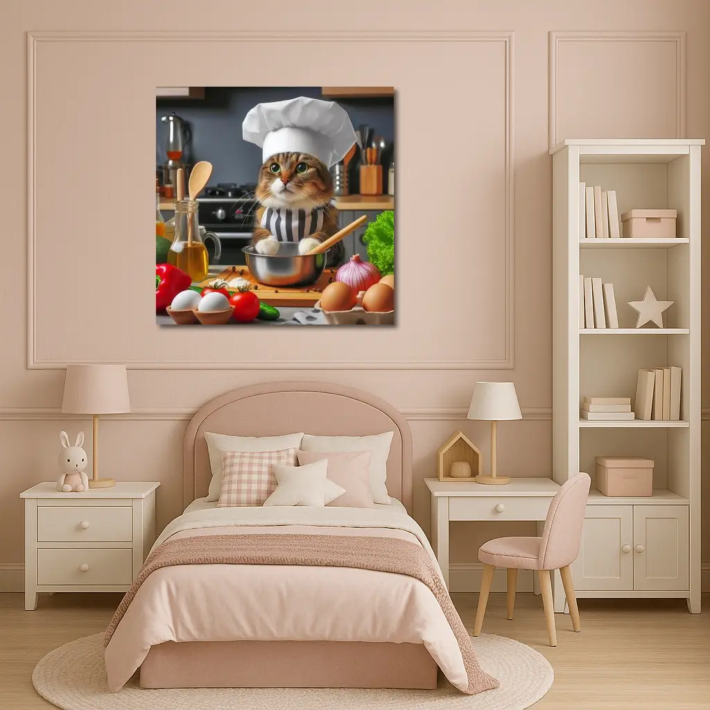 Chef Cat Cooking In Kitchen Setting – Wall Art