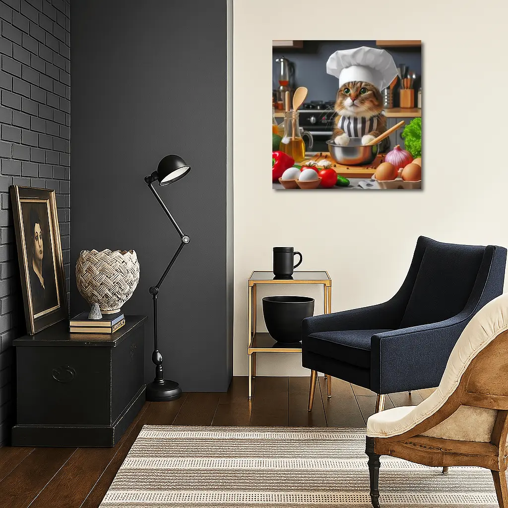 Chef Cat Cooking In Kitchen Setting – Wall Art