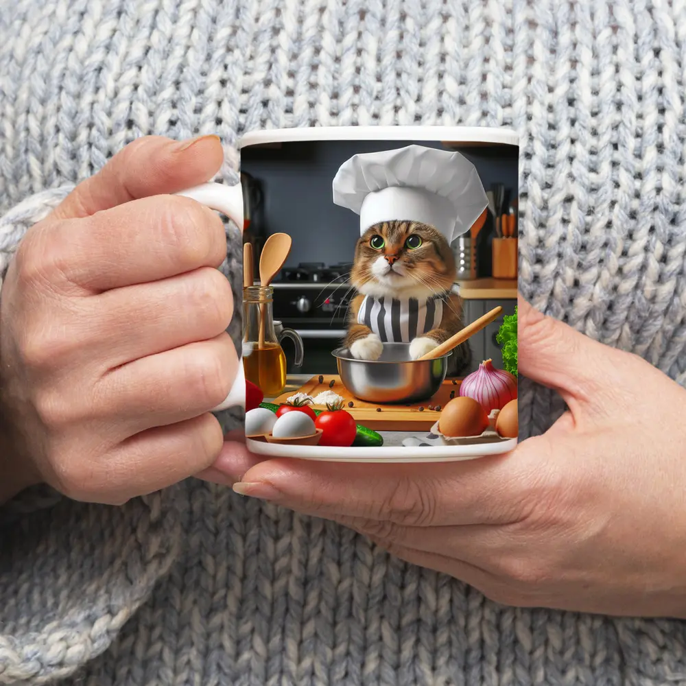 Chef Cat Cooking In Kitchen Setting – Mugs