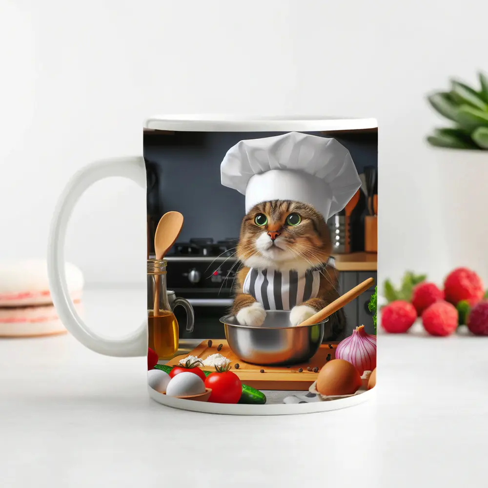 Chef Cat Cooking In Kitchen Setting – Mugs