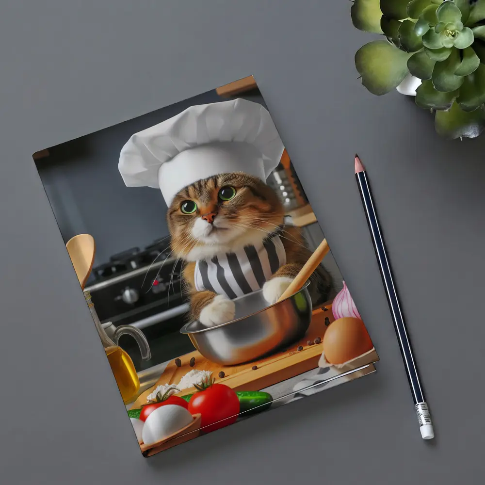 Chef Cat Cooking In Kitchen Setting – Notebooks
