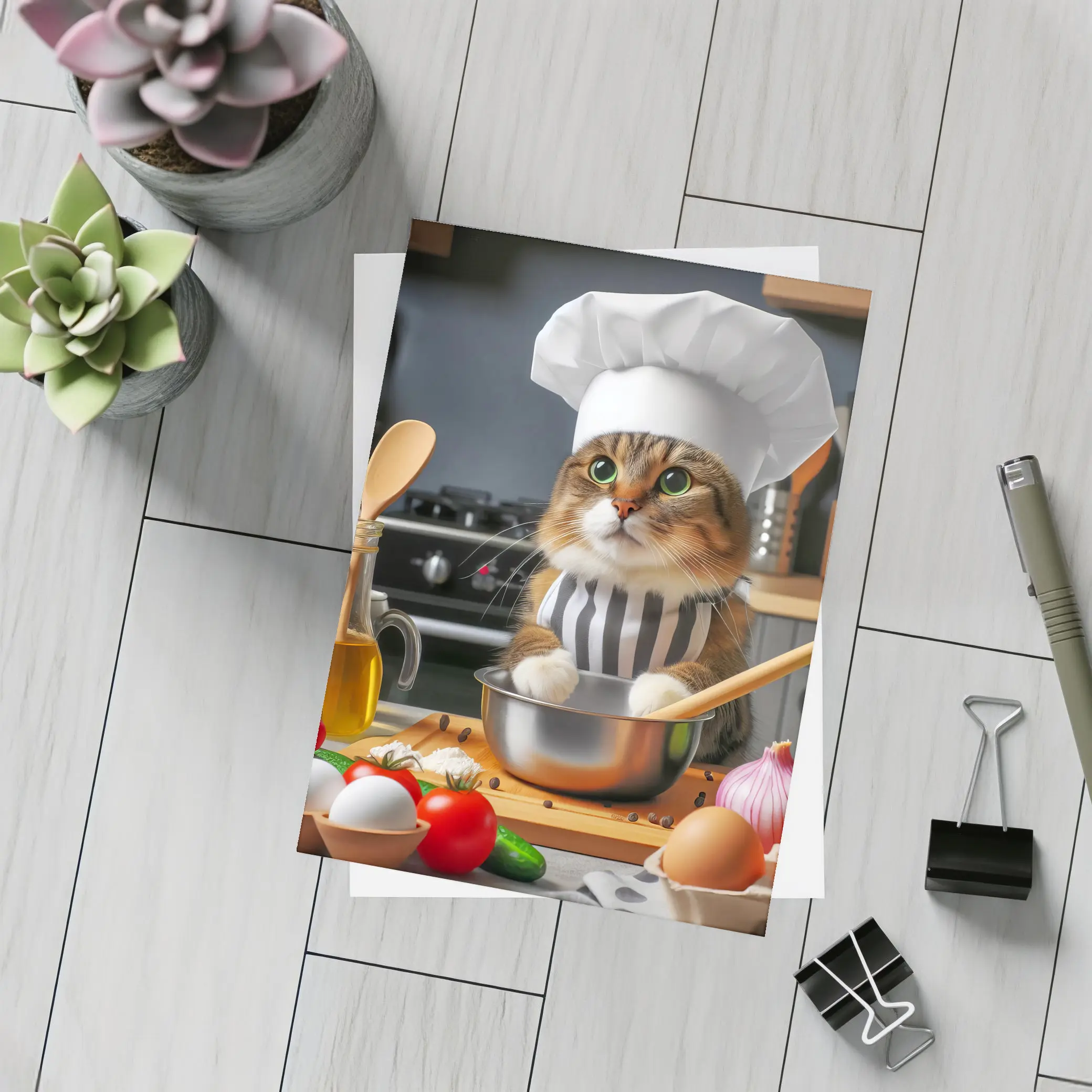 Chef Cat Cooking In Kitchen Setting – Postcards
