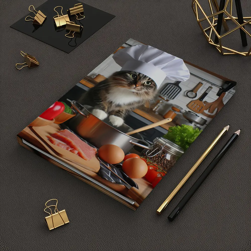 Chef Cat Cooking in Kitchen with Vegetables – Notebooks